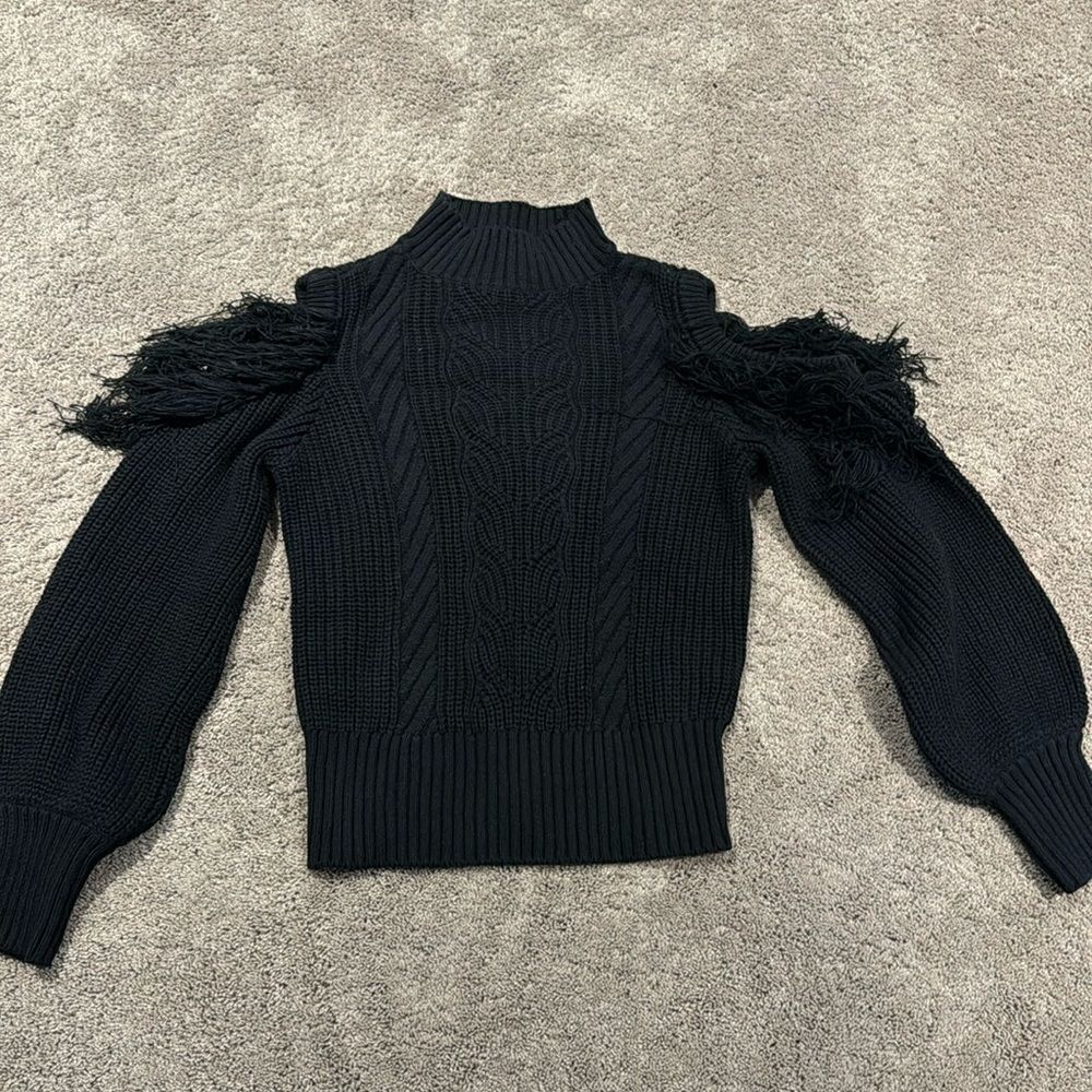 Cold shoulder black fringe sweater! Size M INC NWT